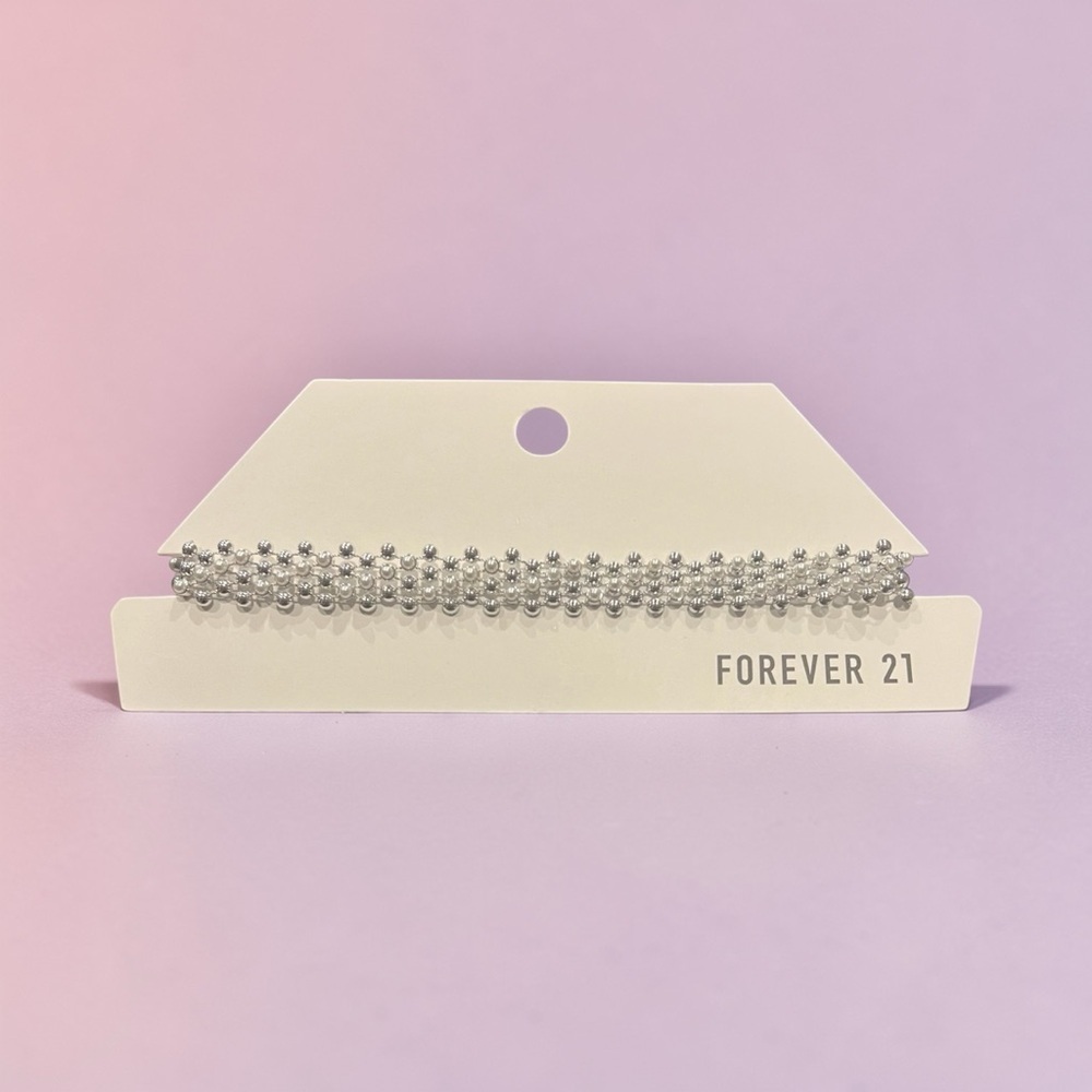 Forever 21 Silver Crystal Multi-Row Choker Necklace ✨